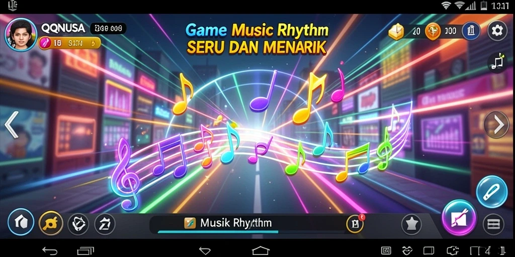 Antarmuka menarik dan fungsional dari QQNUSA dalam permainan Musik Rhythm.